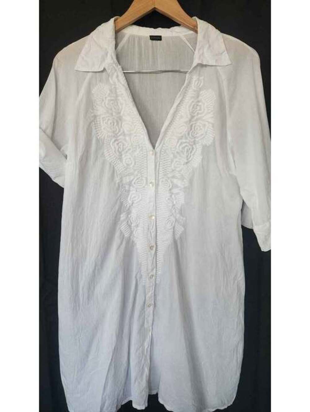 Zingara White Embroidered Button-Down Dress